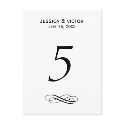 Simple swirl table number card wedding reception postcards