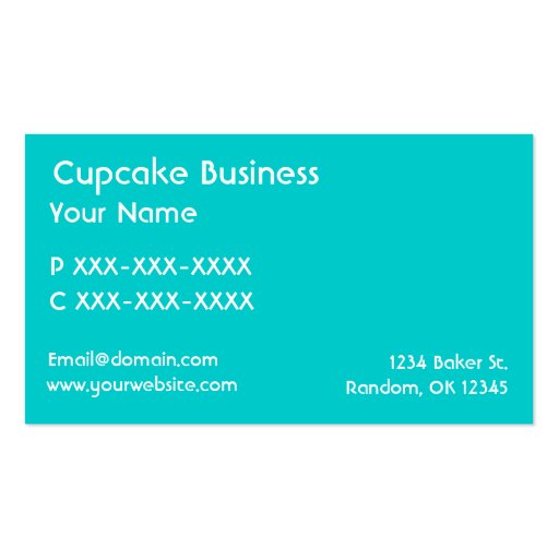 Simple teal blue cupcake business custom cards business cards (back side)