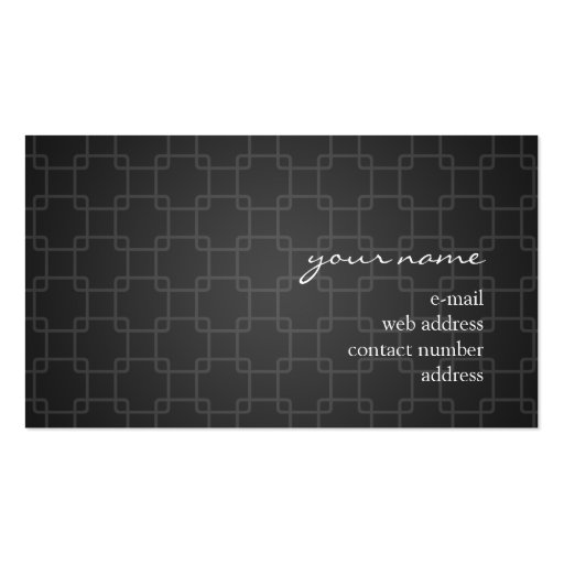 Simple Trellis Pattern Monogram Black Business Card Templates (back side)
