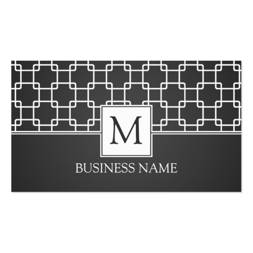 Simple Trellis Pattern Monogram Black Business Card Templates