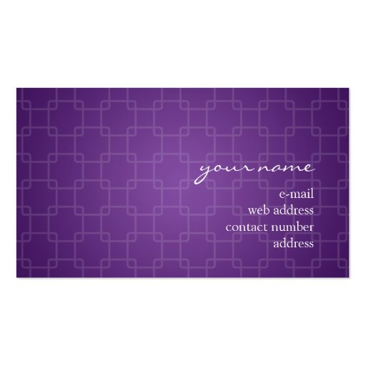 Simple Trellis Pattern Monogram Purple Business Card Templates (back side)