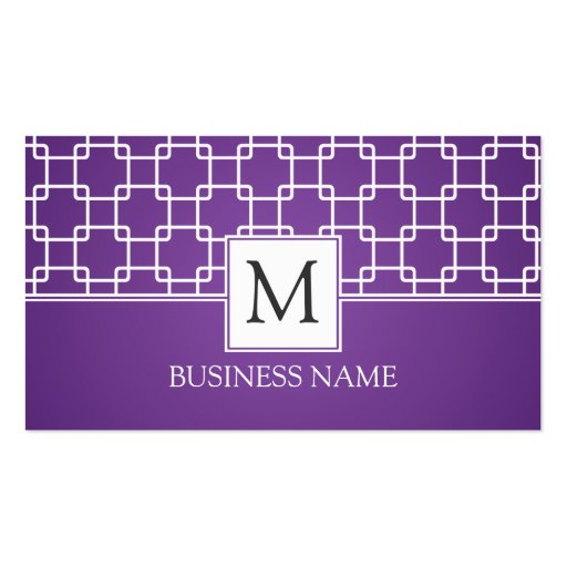 Simple Trellis Pattern Monogram Purple Business Card Templates