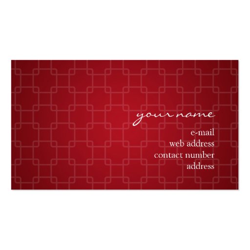 Simple Trellis Pattern Monogram Red Business Card Templates (back side)