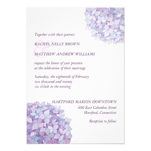 Simple Trendy Purple Hydrangeas Wedding Invitation