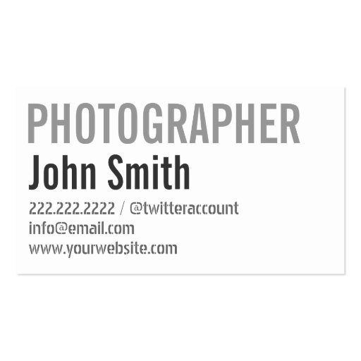 Simple Typographic Photographer Business Card (front side)