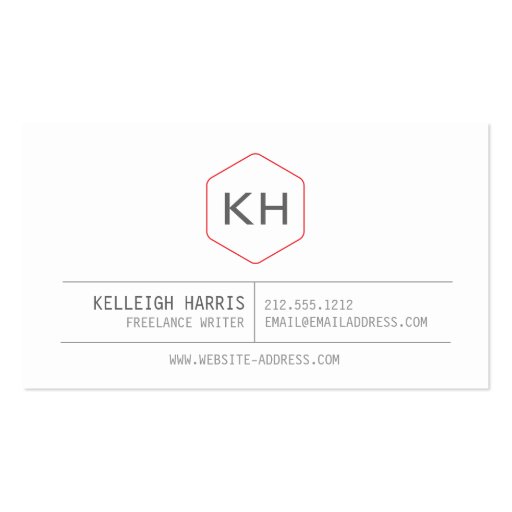 Simple Vintage Monogram Logo in Gray/Red Business Card Template (front side)
