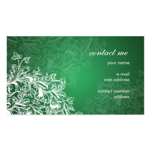 Simple Vintage Scroll Emerald Green Business Card Template (back side)