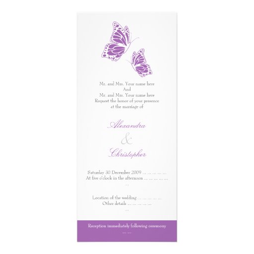 Simple Violet Butterflies Wedding Announcement 2