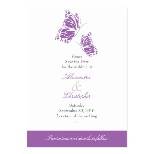 Simple Violet Butterfly Save The Date Wedding Mini Business Cards (front side)