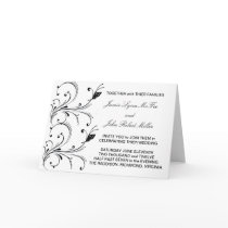 Simple White & Black Butterfly Scroll Wedding Invi Greeting Cards