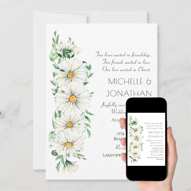 Simple White Daisies Floral Christian Wedding Invitation Zazzle