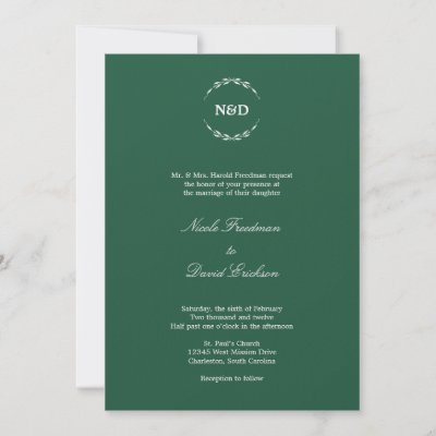 Simple wreath initial monogram evergreen wedding custom invitations by