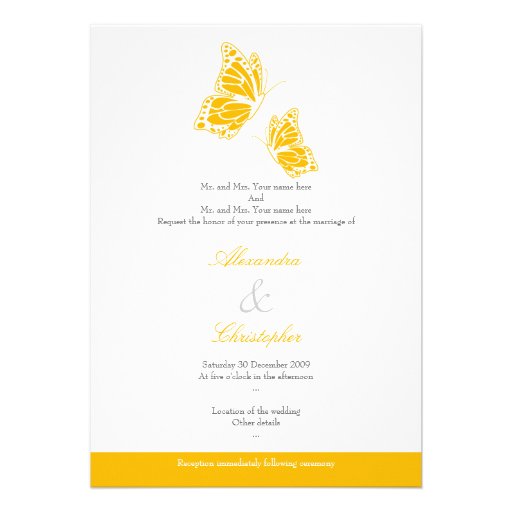 Simple Yellow Butterflies Wedding Announcement