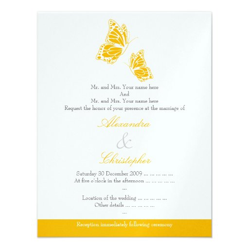 Simple Yellow Butterflies Wedding Announcement
