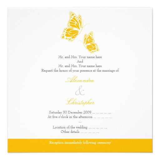 Simple Yellow Butterflies Wedding Announcement 2