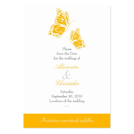 Simple Yellow Butterfly Save The Date Wedding Mini Business Card Templates (front side)