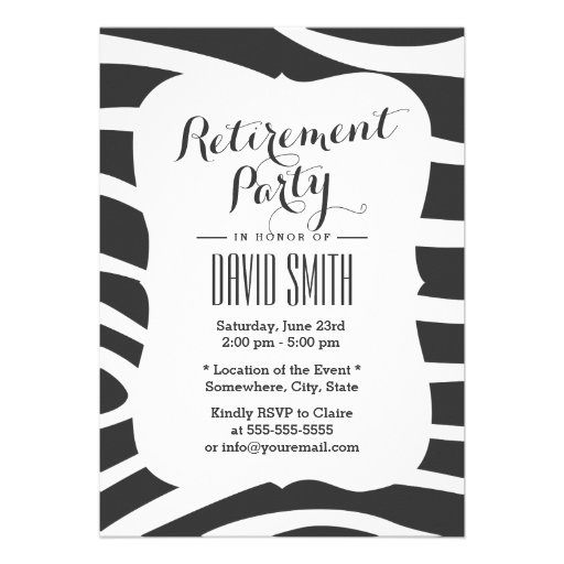 Simple Zebra Stripes Retirement Party Personalized Invites (front side)