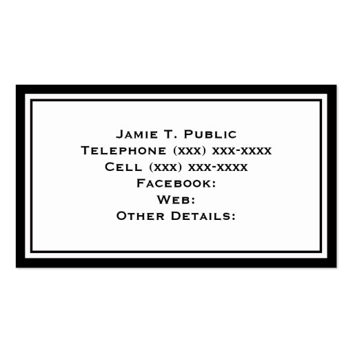 Simplicity: Black & White Frame, White Background Business Card Templates (back side)