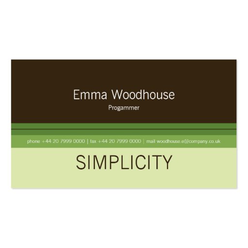 Simplicity Green & Brown Business Card Template (front side)