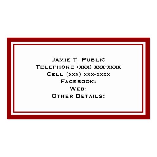 Simplicity: Red & White Frame, White Background Business Card Template (back side)