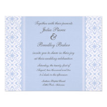 Simply Dazzling Damask Wedding Invite, Light Blue