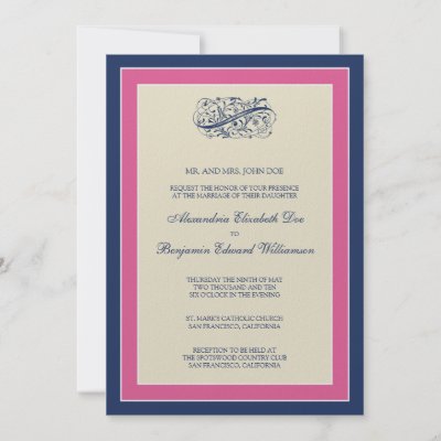 Simply Elegant 5x7 Fuchsia Navy Wedding Invite by TheWeddingShoppe