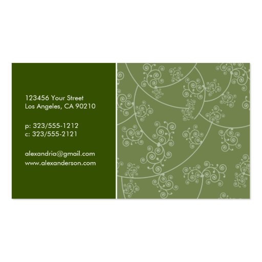 Simply Elegant Custom Business Cards (fern green) (back side)