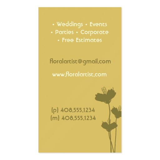 Simply elegant floral designer business card (back side)
