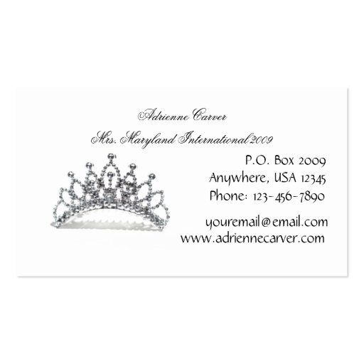 Simply Elegant Pageant Business Card (back side)