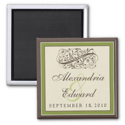 Simply Elegant Wedding Favor Magnet olive green by TheWeddingShoppe