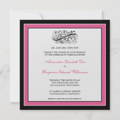 Simply Elegant Wedding Invitation black fuschia by TheWeddingShoppe