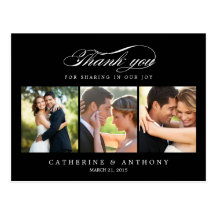 Simply Elegant Wedding Thank You Card - Black Postcards