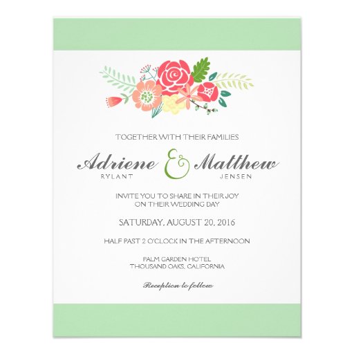 Simply Floral & Stripes Wedding Invitation / Mint