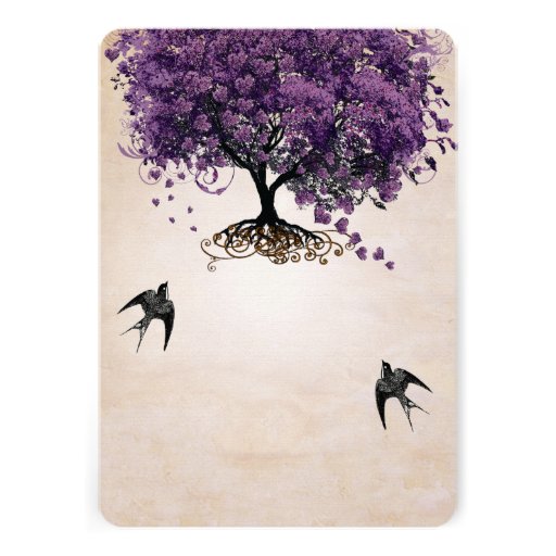 Simply Peachy Purple Heart Leaf Tree Wedding Custom Announcement