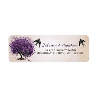 Simply Peachy Purple Heart Leaf Tree Wedding Label