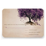 Simply Peachy Purple Heart Leaf Tree Wedding RSVP Invitation