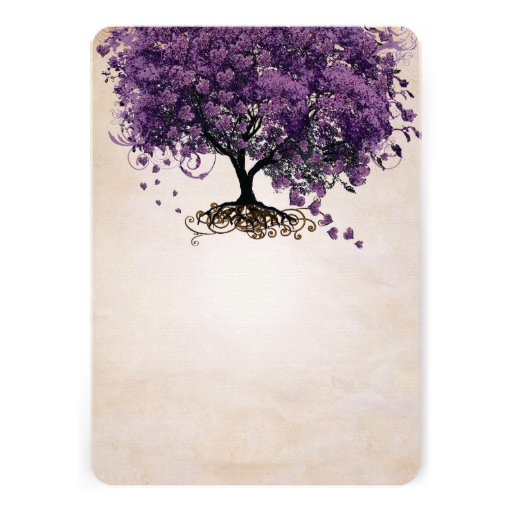 Simply Peachy Purple HeartLeaf Tree Wedding Invite