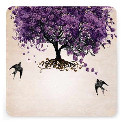 Simply Peachy Purple Romantic Heart Leaf Tree Announcements