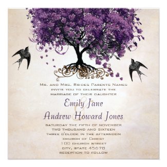 Simply Peachy Purple Vintage Heart Leaf Tree Announcements
