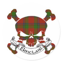 Sinclair Tartan Skull Round Sticker