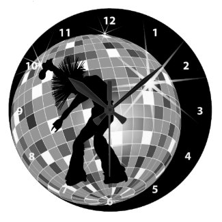 Singer &amp; Dancer Silhouette On DiscoBall Clock