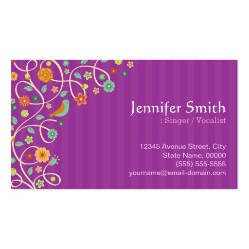 Singer / Vocalist - Purple Nature Theme Business Card (front side)