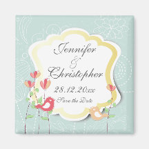 Singing Birds and Flowers Gold Frame Save the Date Magnets