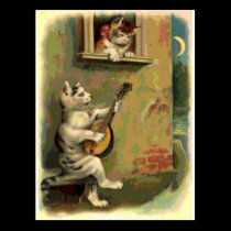 Singing Cat, vintage style postcards
