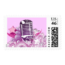 singing diva vintage microphone vector postage stamps