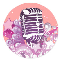 singing diva vintage microphone vector round sticker