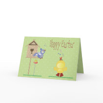 Singing Easter Chick & Bird Green Cards