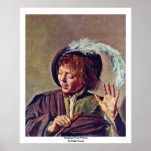 Singing Flute Player By Hals Frans Poster
