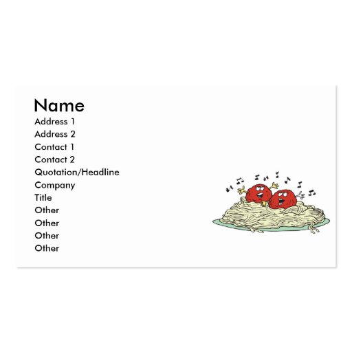 singing meatballs on spaghetti business card template (front side)