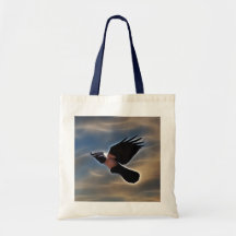 Singing raven in flight bag